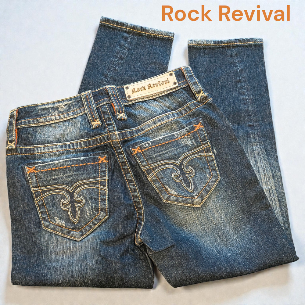 New ROCK REVIVAL Capri Jeans Y2K Distressed Denim No Flap Pockets Women's 26